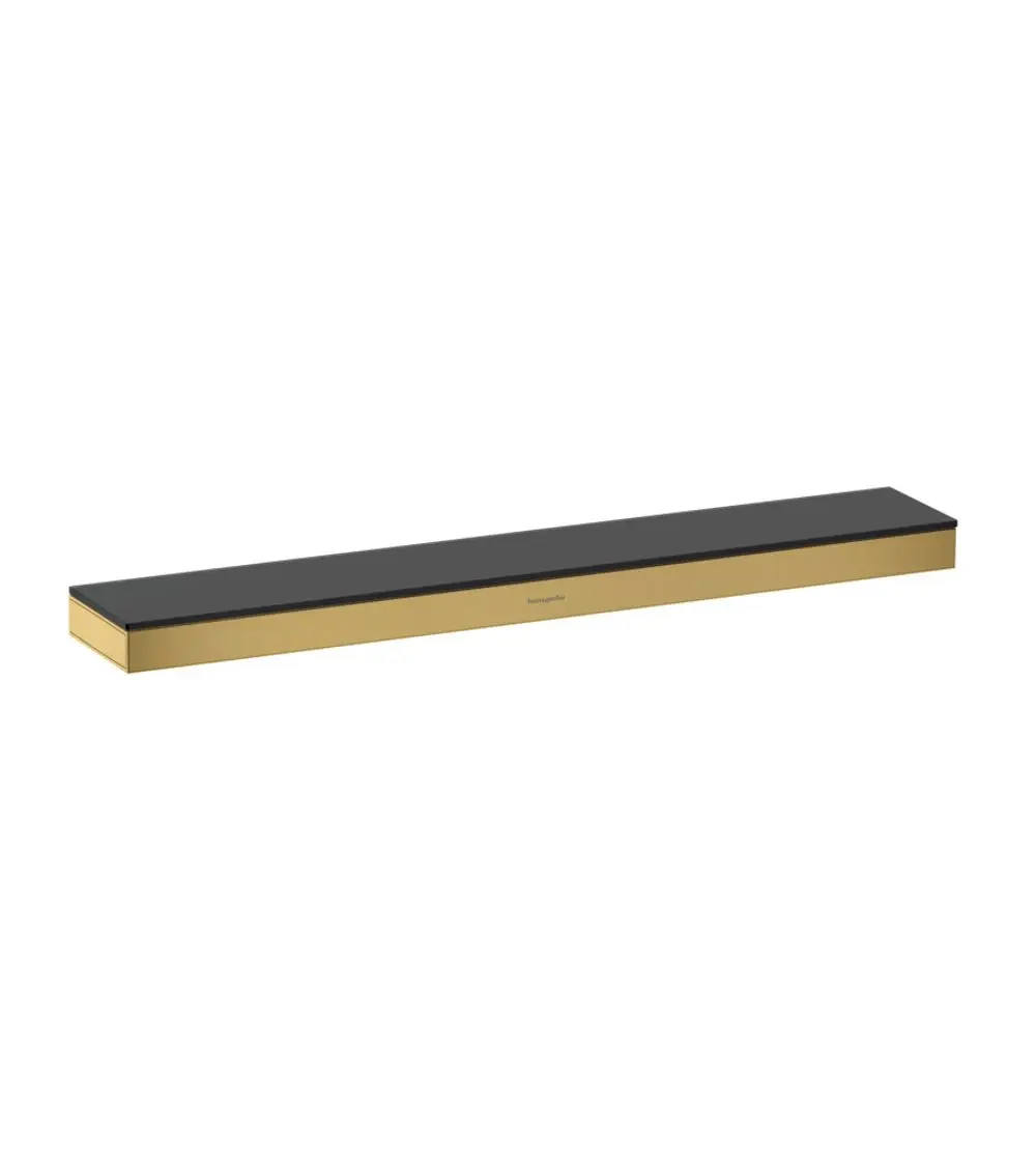 Schmale Ablage in Polished Gold Optic von Hansgrohe mit abgeflachter Oberfläche, geeignet für Badezimmer oder moderne Duschanlagen.